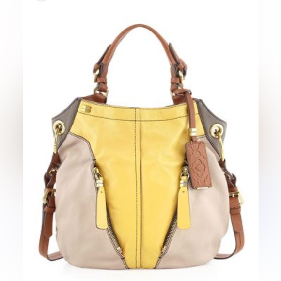 Or Yany Handbags - NWT OR YANY Pebble Leather Colorblock Victoria Yellow, Tan, Grey Large Hobo Bag